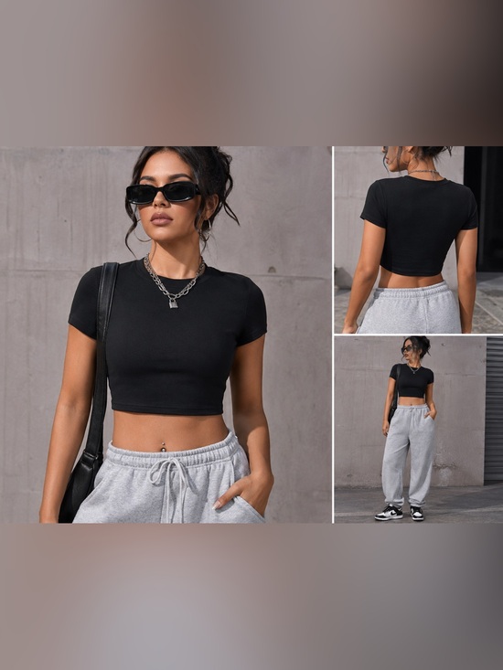 ReoRia Tops - REORIA Crew Neck Short Sleeve Crop Top EUC